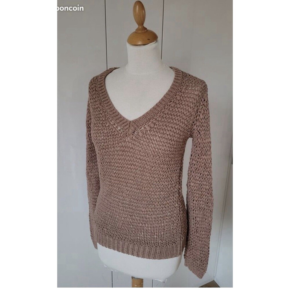 Comptoir Des Cotonniers Linen Cotton Open Knit Pullover Sweater XSmall Brown